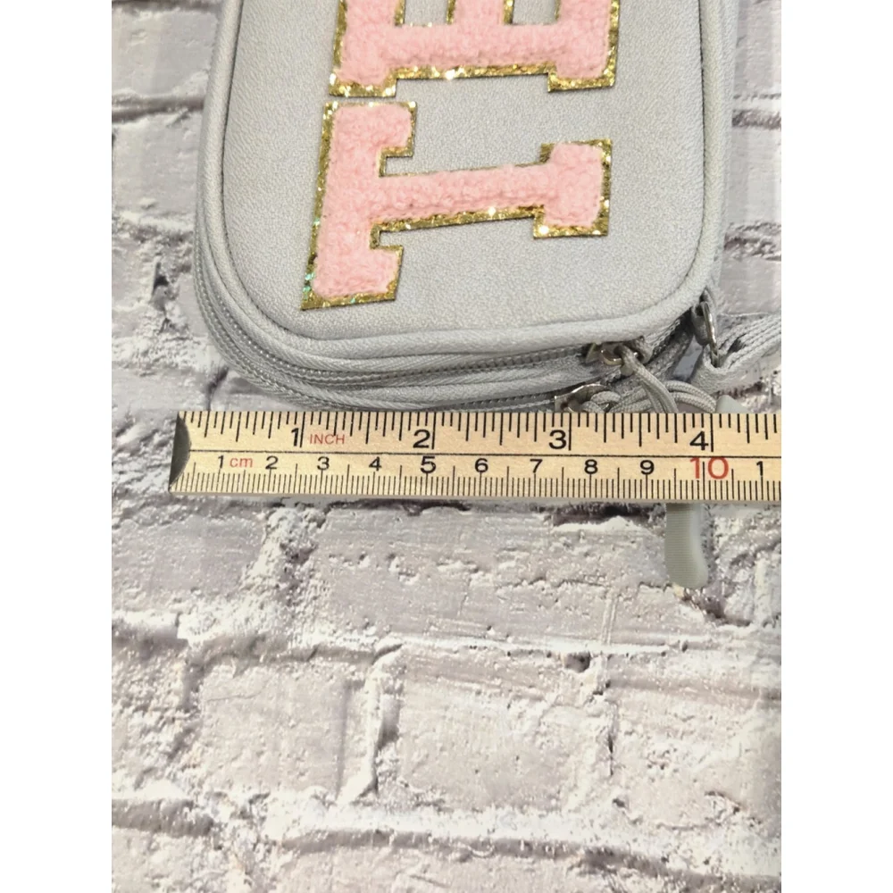 TECH Organizer Bag, Gray And Pink, Zipper Closures, Two Pockets, Wristlet Strap